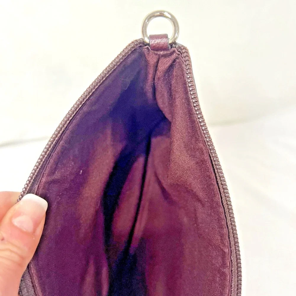 Coach Storypouch Pebbled Leather Zip Clutch Pouch Dark Burgundy Pink Creed Logo‎